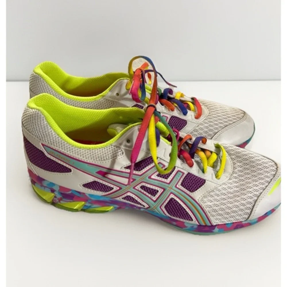 ASICS GEL-Frantic 7 rainbow Shoes Women's Size 10.5 T3A6Q Running Purple Blue